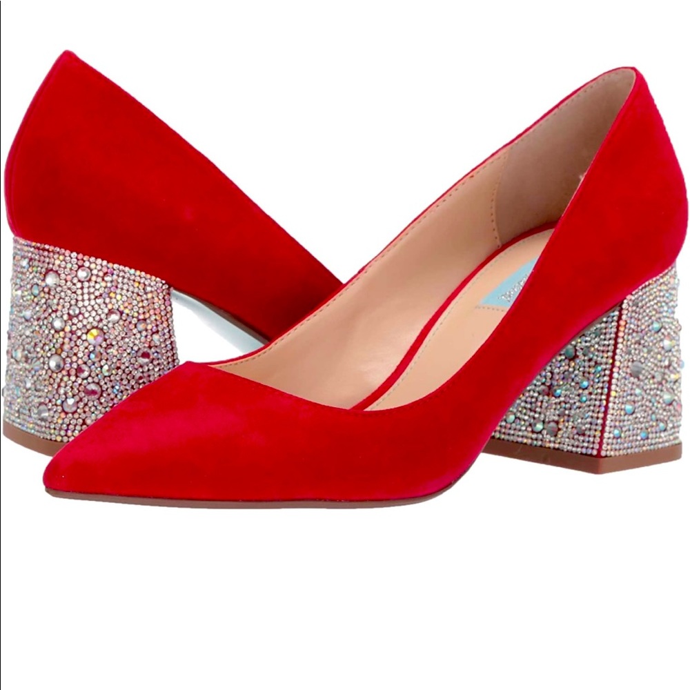 Something Blue By Betsey Johnson - Sb- Paige Pump, Red Suede and Rhinestone sz 8
